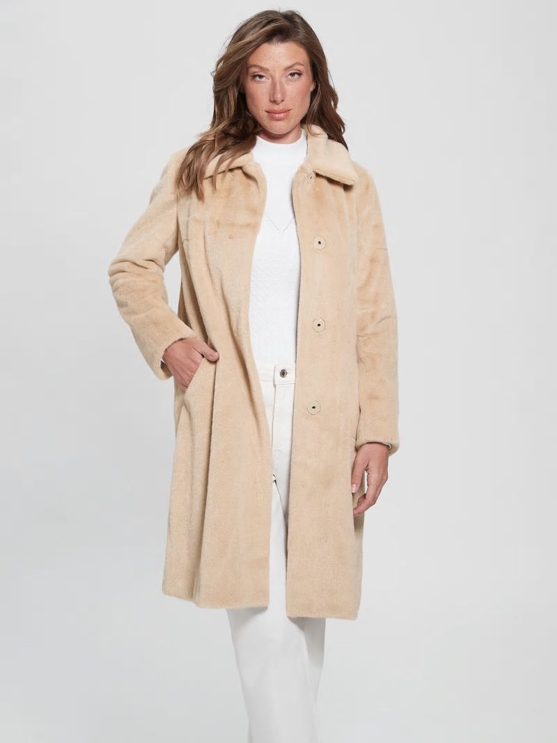 Guess Simmone Faux-Fur Coat - Foamy Taupe