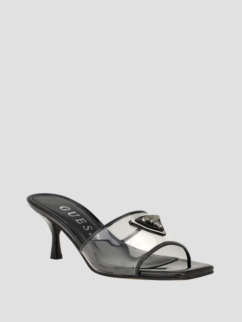 Guess Lusie Triangle Clear Kitten Mules - Black 001