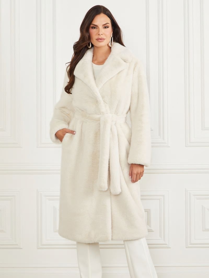 Guess Tania Faux-Fur Coat - Pale Pearl Multi