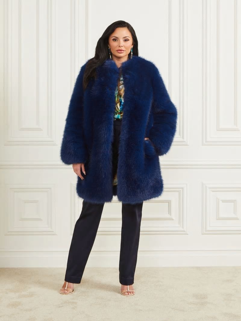 Guess Amelie Faux-Fur Coat - Still Night Multi