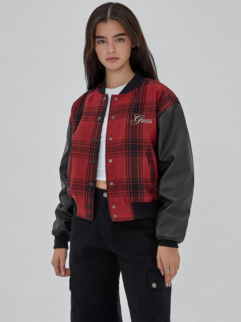 Guess GUESS Originals Plaid Varsity Jacket - Jet Black Multi