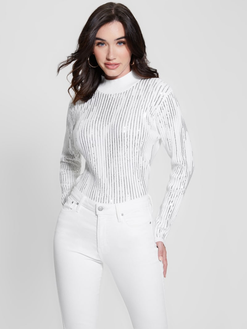 Guess Vivian Sequin Sweater - Pure White