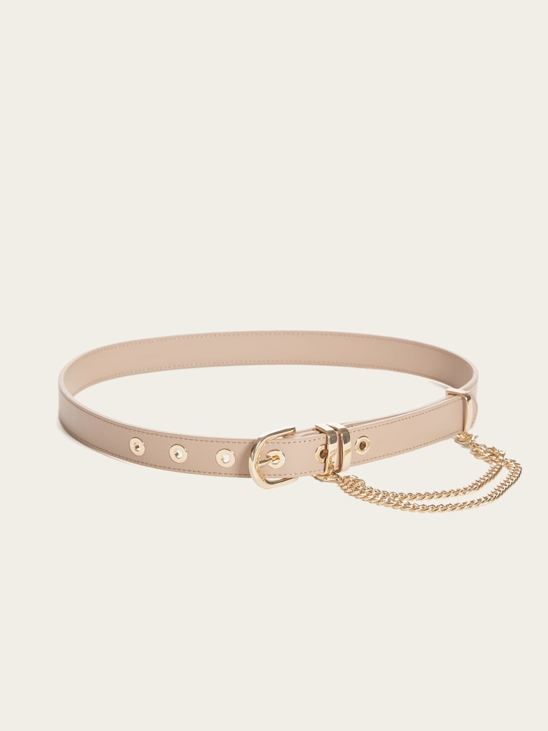 Guess Leather and Chain Belt - White
