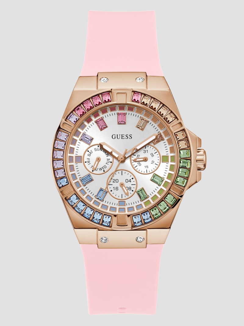 Guess Pink Multifunctional Silicon Watch - Rose Gold