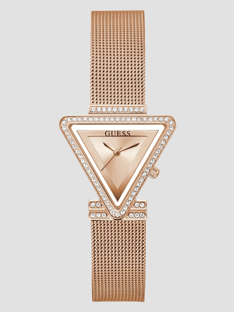 Guess Rose Gold-Tone Triangle Mesh Analog Watch - Silver