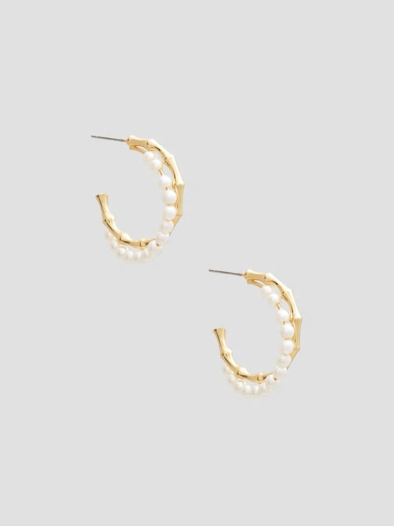 Guess 14K Gold-Tone and Pearl Hoop Earrings - Gold