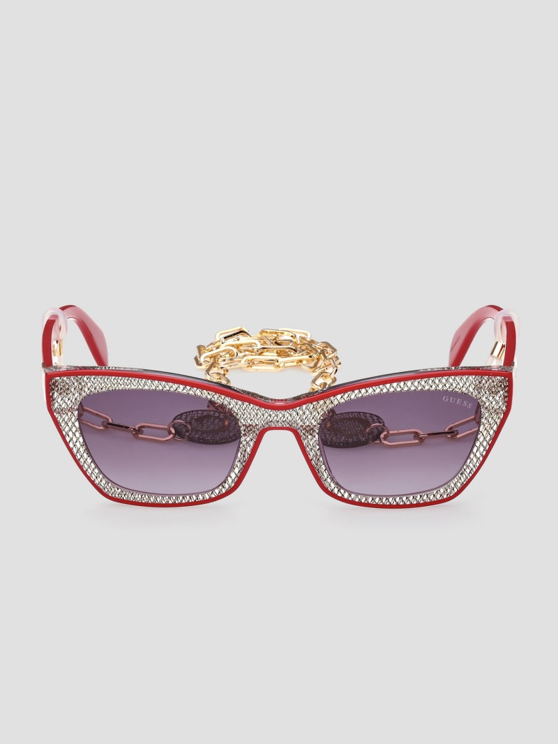 Guess Metallic Plastic Cat-Eye Sunglasses - Red