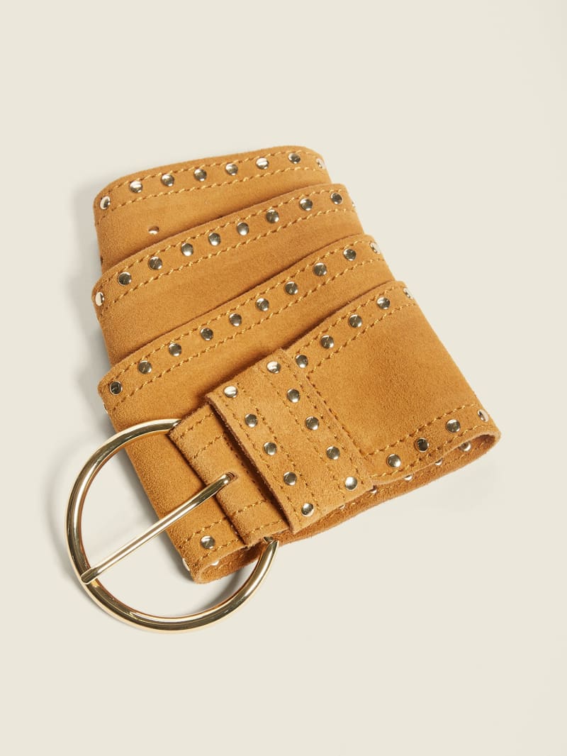Guess Studded Suede Leather Belt - Brown/Blue
