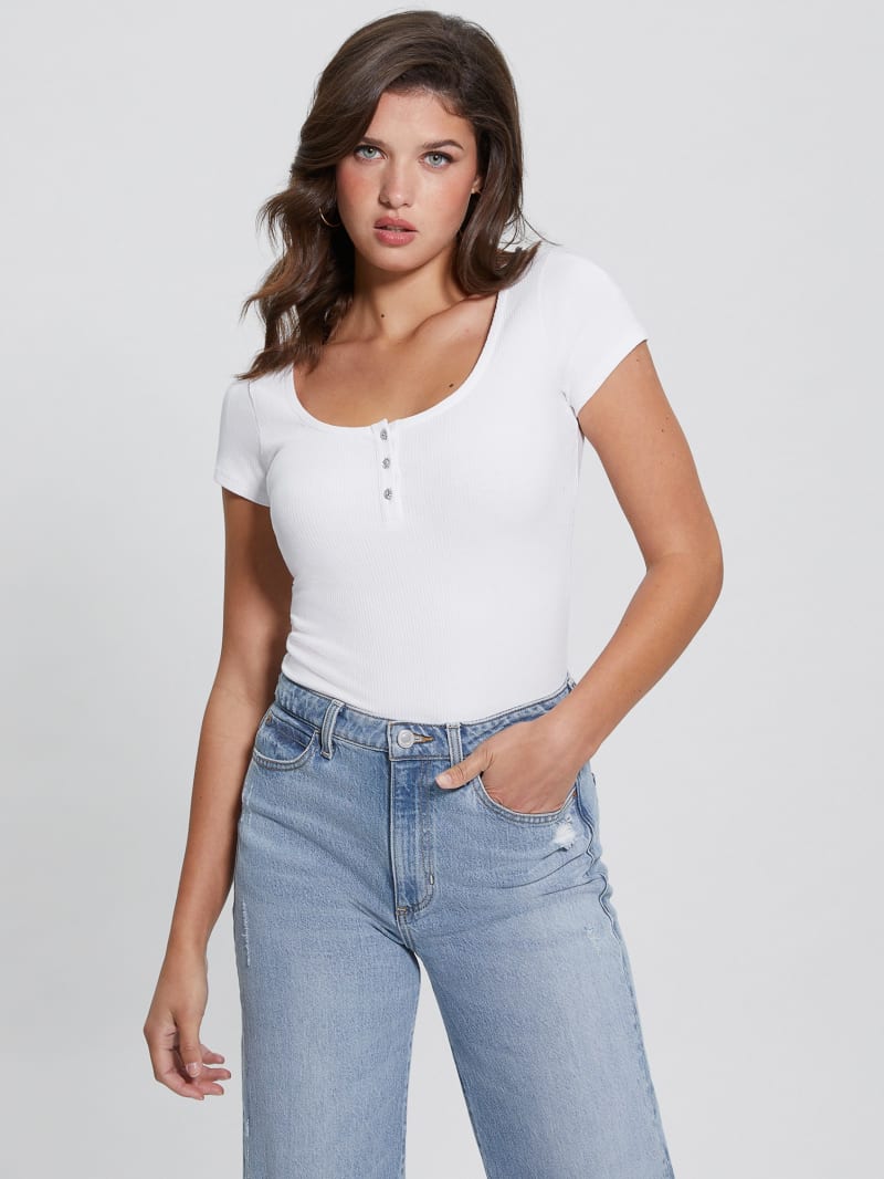Guess Eco Karlee Henley Tee - Pure White