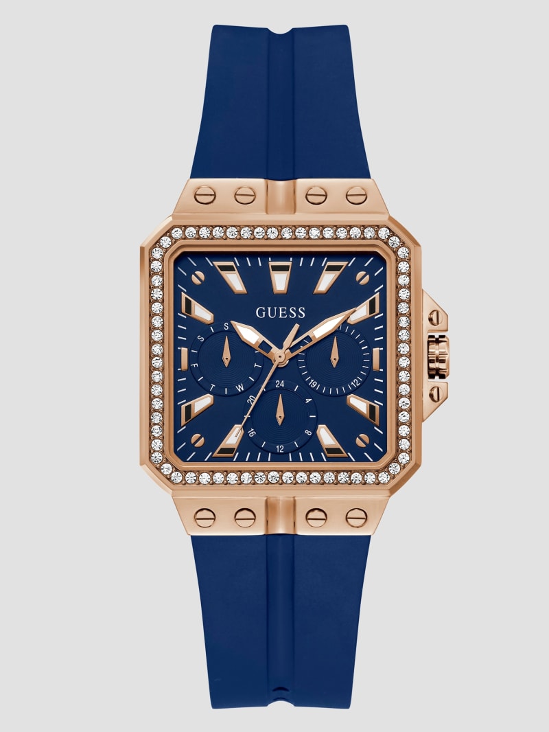Guess Gold-Tone and Blue Silicone Multifunction Watch - Rose Gold