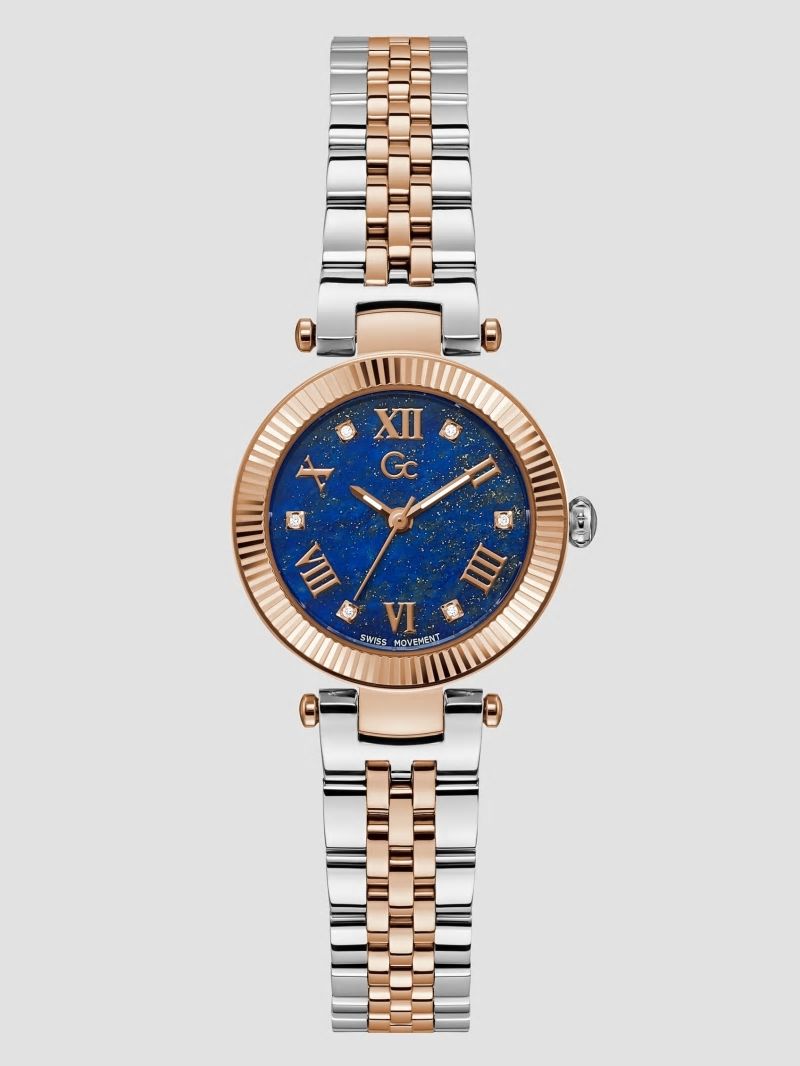 Guess Gc Lapis Lazuli Gemstone Analog Watch - Rose Gold