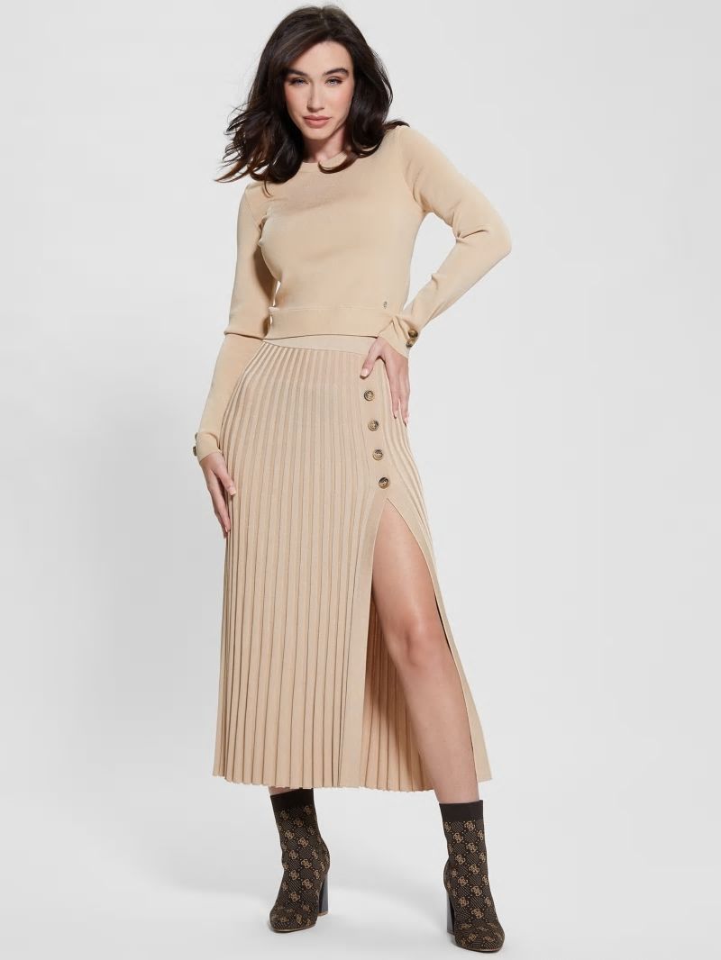 Guess Shopie Pleated Sweater Skirt - Foamy Taupe
