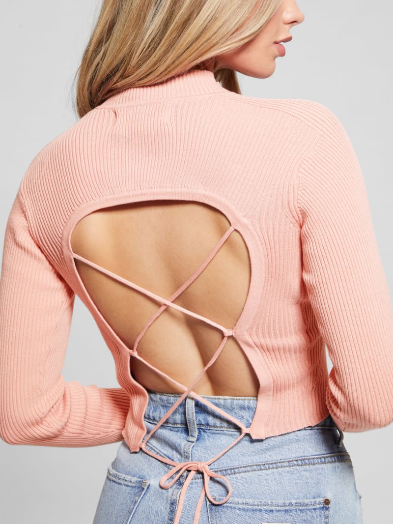 Guess Eco Marie Open-Back Sweater Top - Smooth Pink