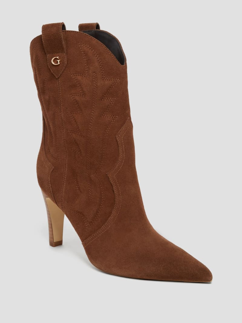 Guess Calle Suede Western Booties - Dark Brown Suede