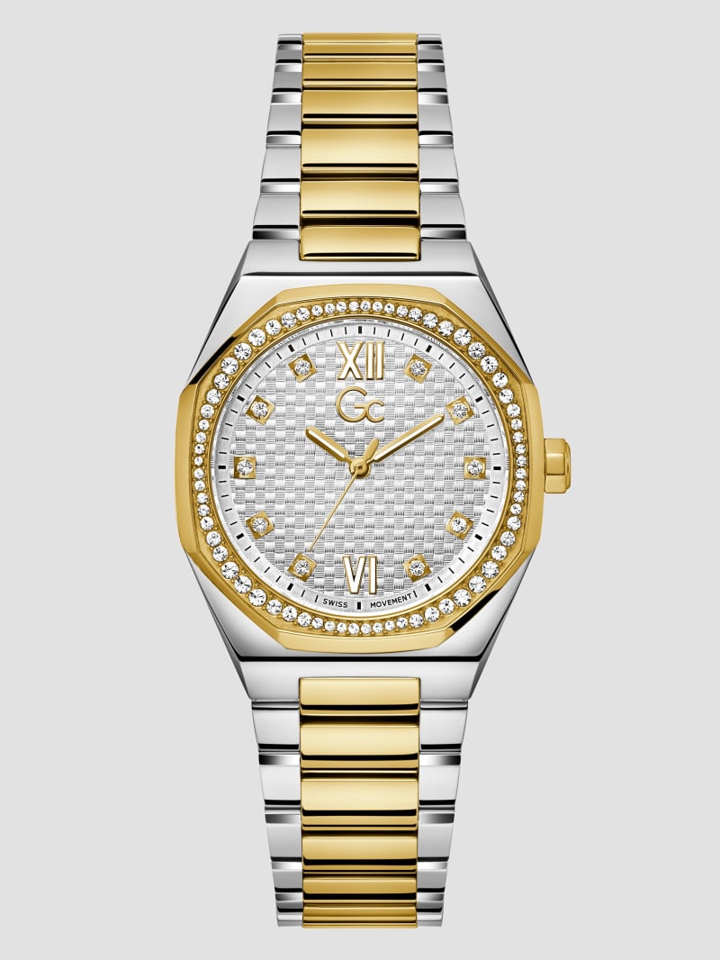 Guess Gc Gold and Silver-Tone Crystal Analog Watch - Gold