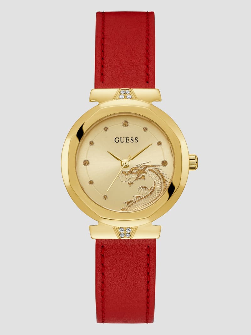 Guess Two-Tone Leather Analog Watch - Red
