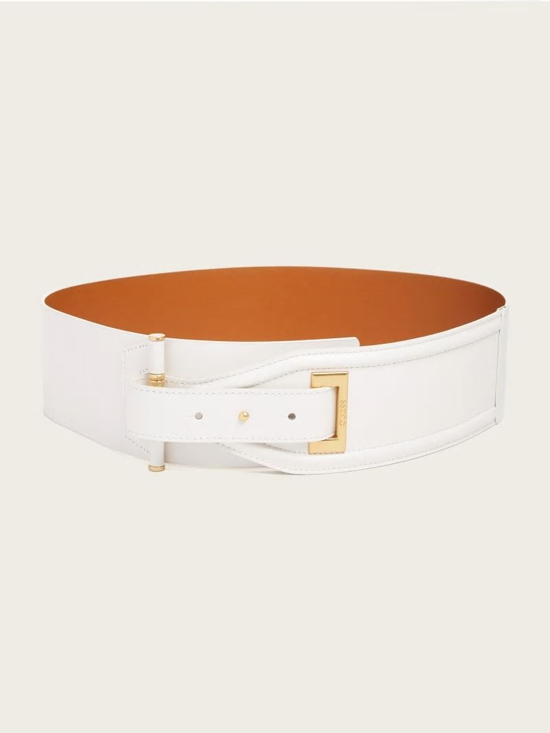 Guess Wide Leather Belt - Chalk