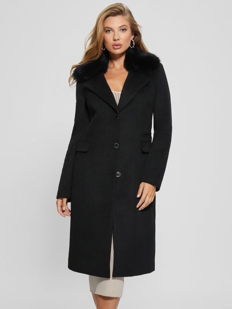 Guess Eco Laurence Faux-Fur Midi Coat - Black