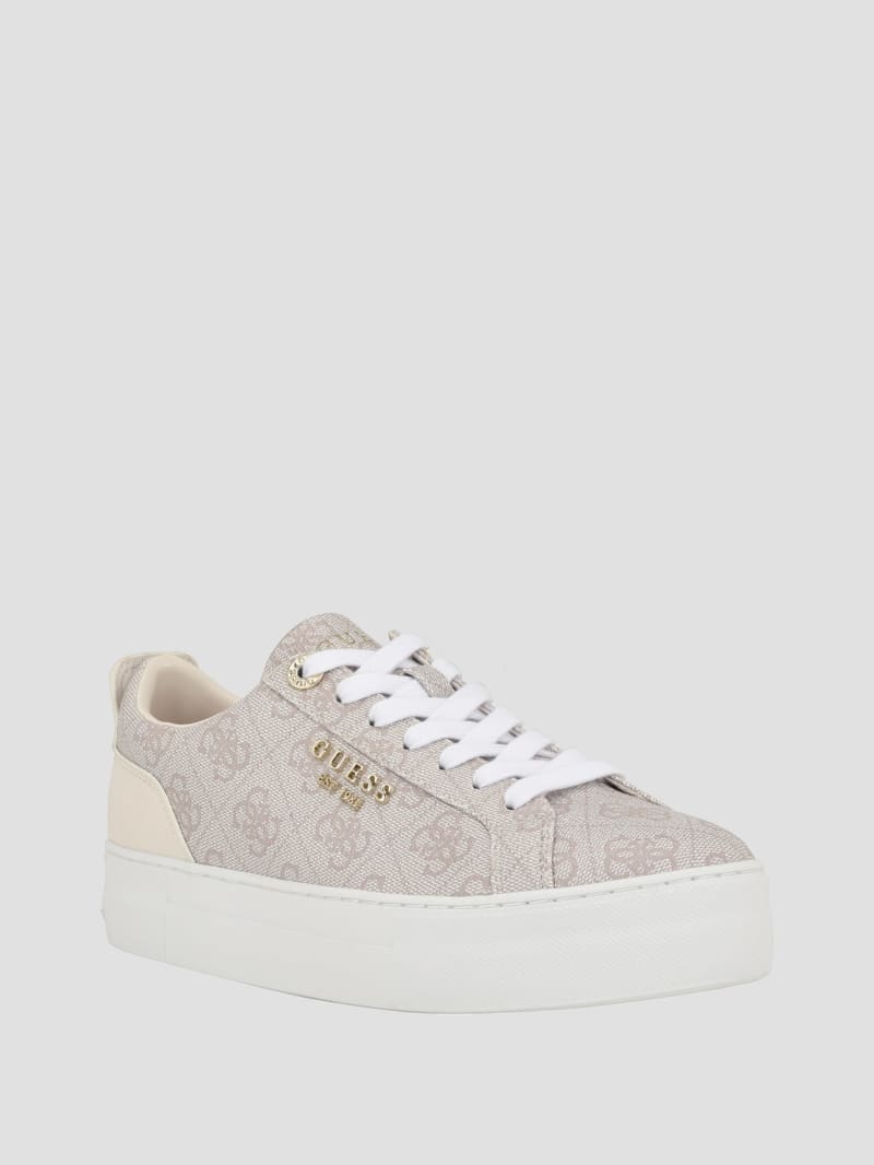 Guess Logo Print Low-Top Sneakers - Ivory 150
