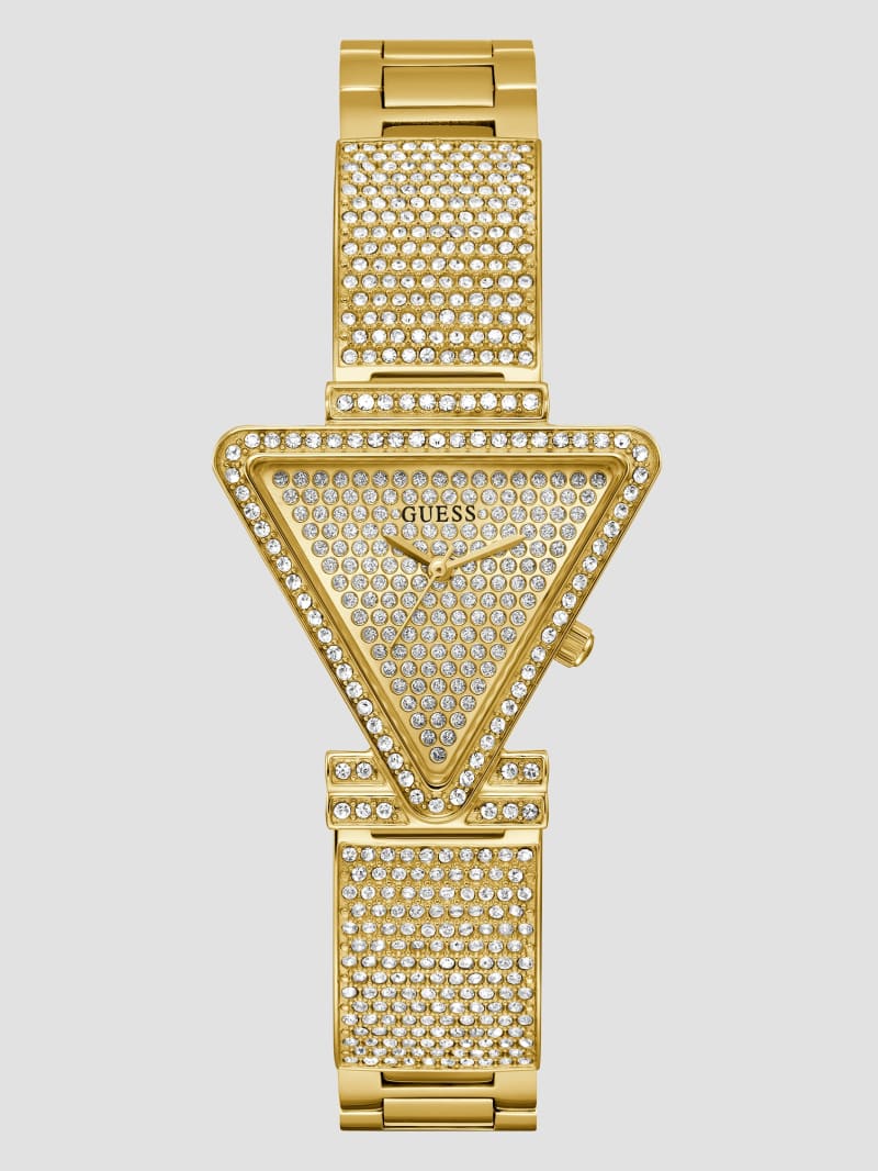 Guess Gold-Tone Crystal Triangle Analog Watch - Gold