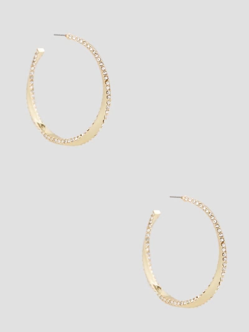 Guess Gold-Plated Rhinestone Twisted Hoop Earrings - Gold