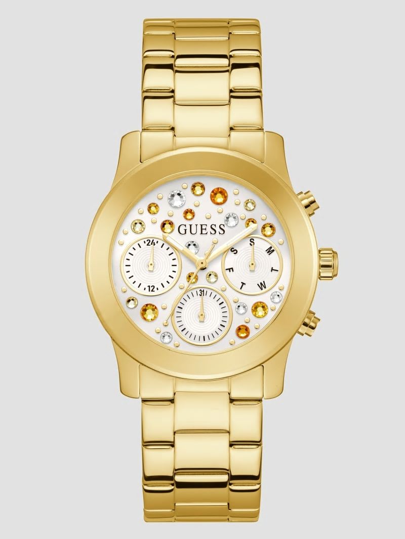 Guess Gold-Tone Crystal Multifunction Watch - Gold
