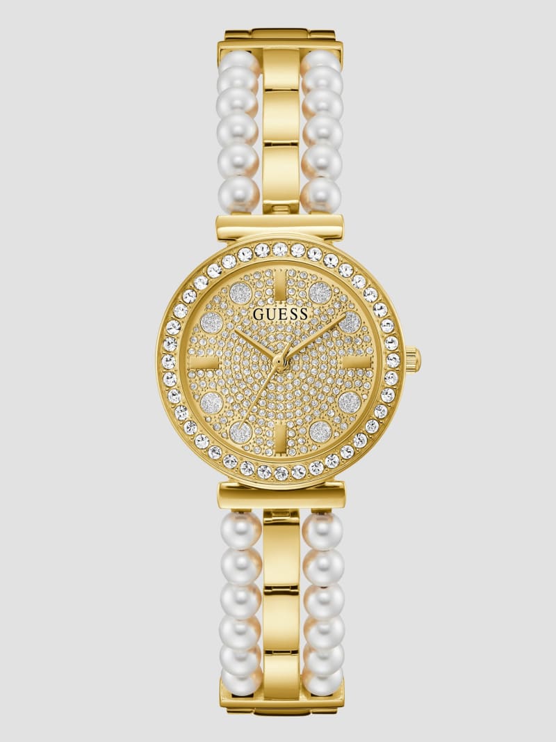 Guess Gold-Tone Diamond and Pearl Analog Watch - Gold