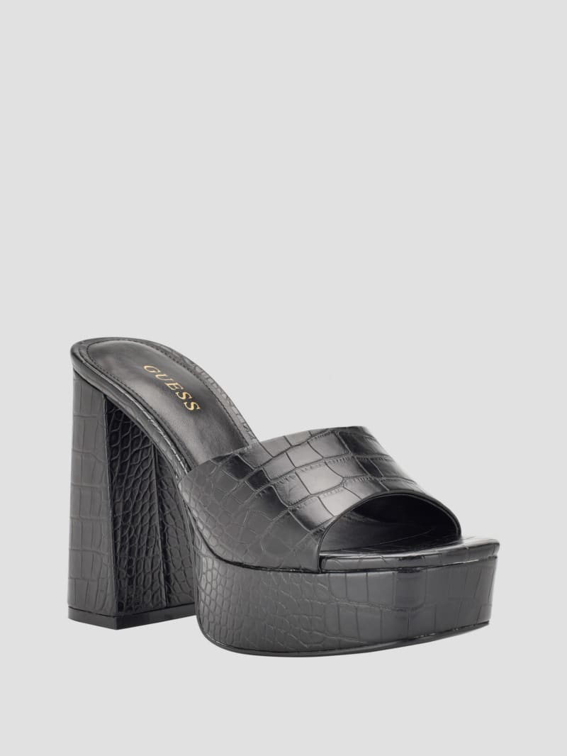 Guess Jadah Crocodile-Embossed Platform Heels - Black 002