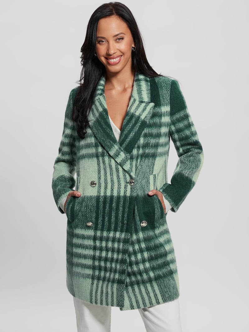 Guess Ramona Plaid Coat - Green Check