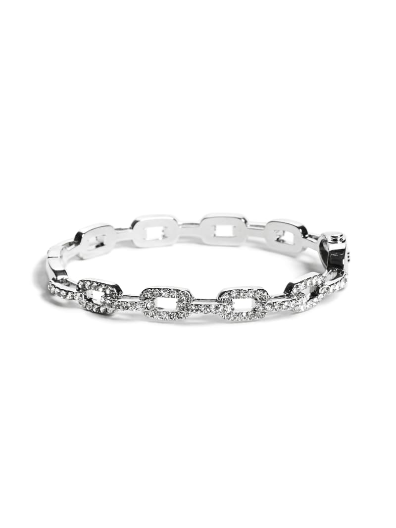 Guess Rhinestone Chain-Link Bangle Bracelet - Silver