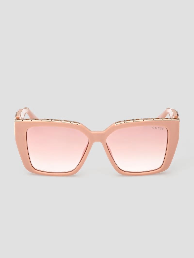 Guess Oversized Square G Chain Sunglasses - Shiny Pink / Bordeaux Mir