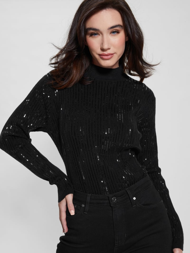 Guess Vivian Sequin Sweater - Black