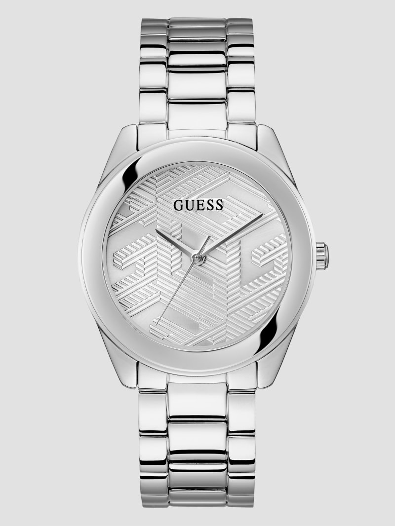 Guess Silver-Tone Textured G-Cube Analog Watch - Silver