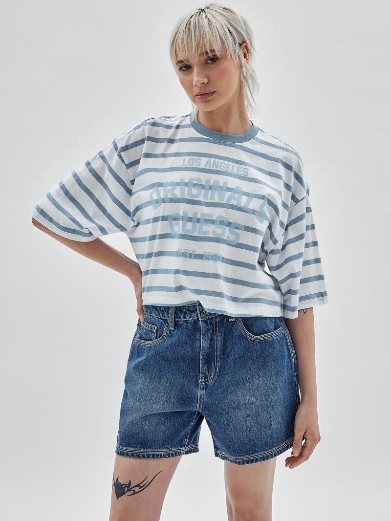 Guess GUESS Originals Striped Cropped Shirt - Aerial Blue Multi