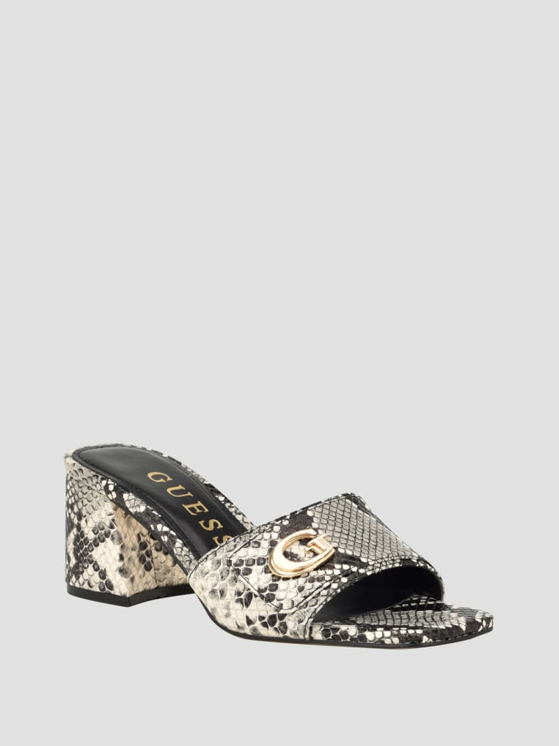 Guess Gallai Block Heel Mules - Black Leather Guess Gallai Block Heel Mules - Black Leather