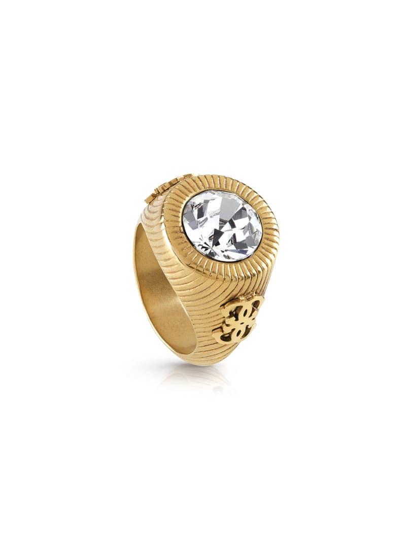 Guess Gold-Tone Crystal Logo Ring - Size 6 - Ag
