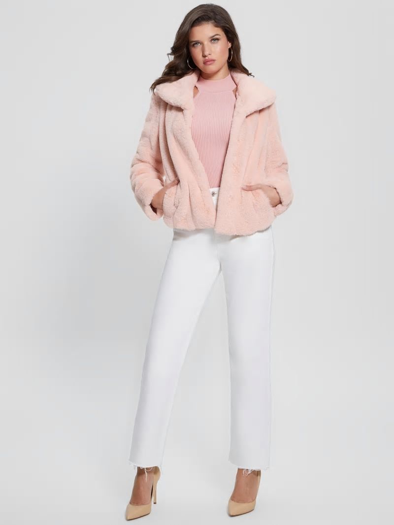 Guess Sophy Faux-Fur Jacket - Dolly Pink