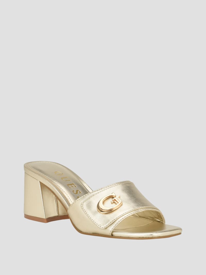 Guess Gallai Block Heel Mules - Gold