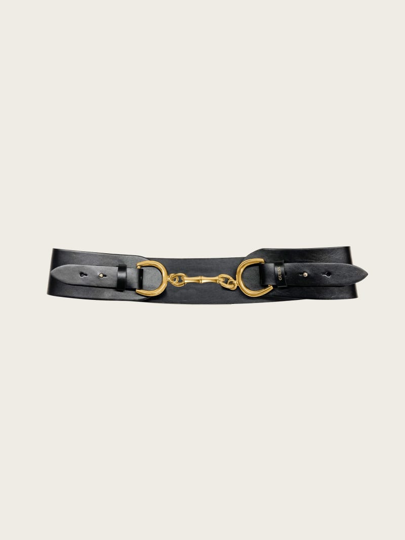 Guess Bamboo Clasp Leather Belt - Black Floral Print
