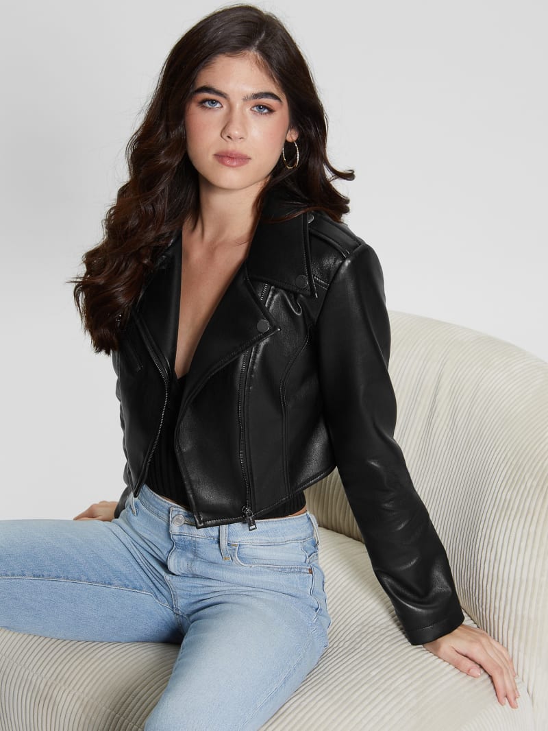 Guess Rochelle Faux-Leather Moto Jacket - Black