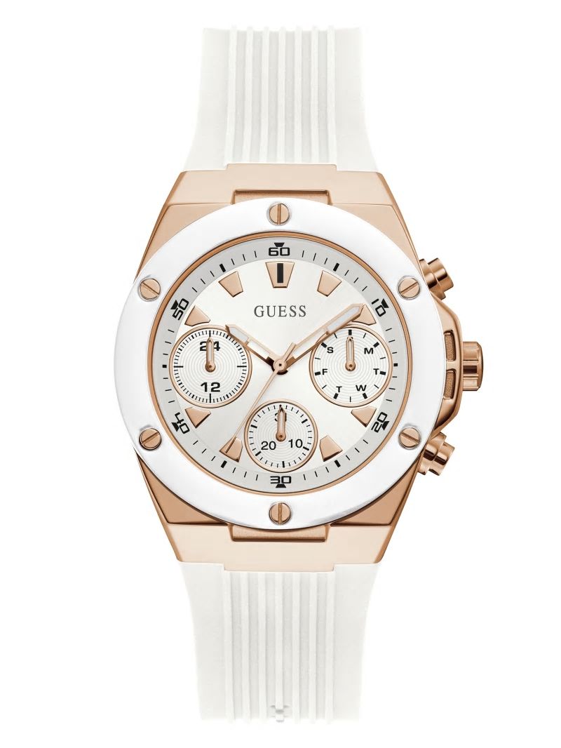 Guess Rose Gold-Tone And White Multifunction Watch - White Multi