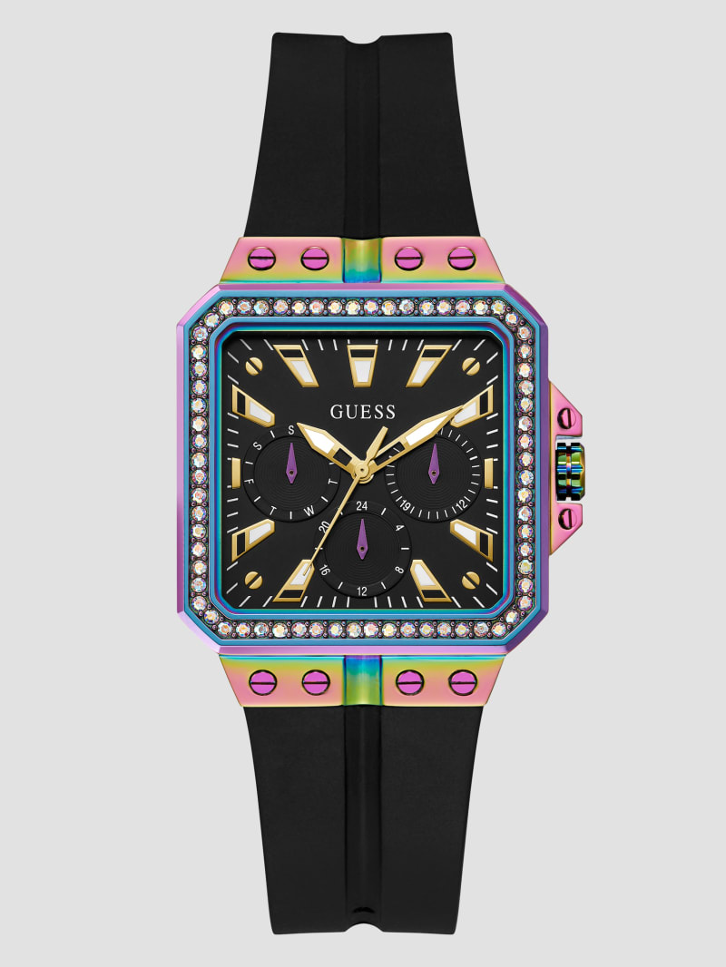 Guess Iridescent and Black Silicone Multifunction Watch - Iridescent Multi