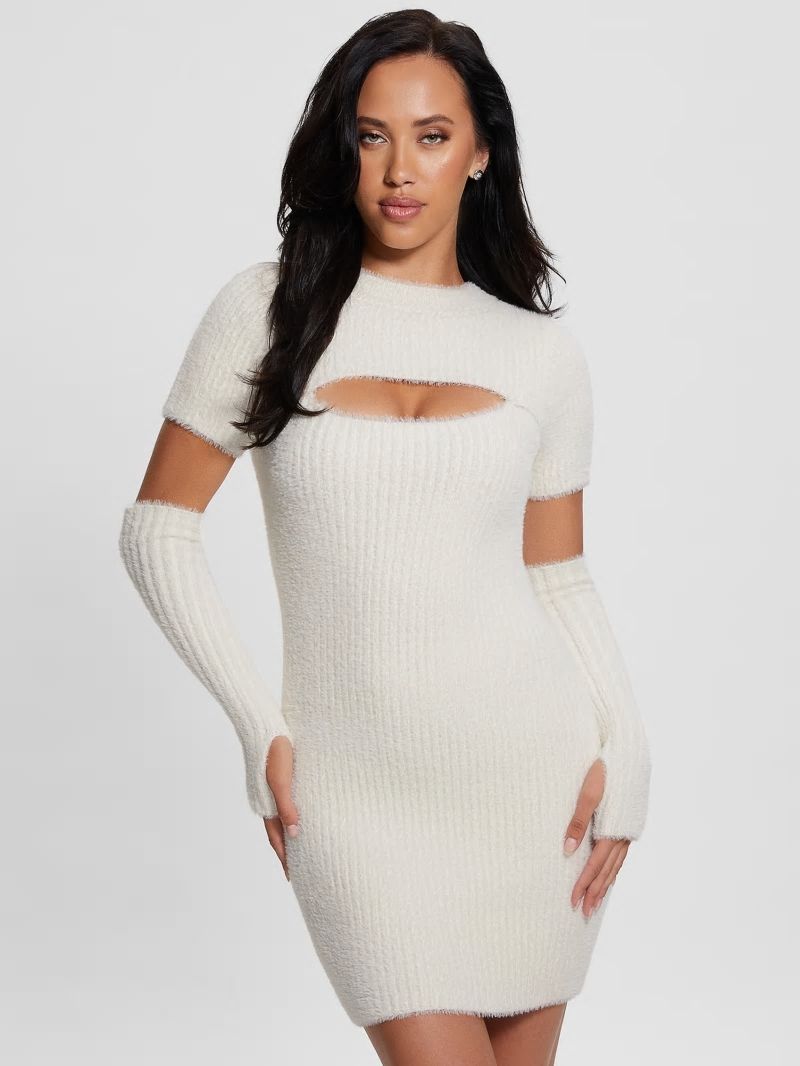 Guess Meteor Detached Sleeve Knit Dress - Dove White