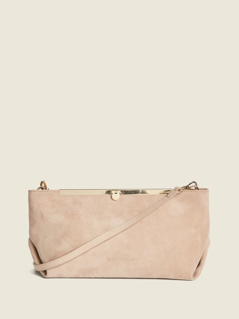Guess Soft Suede Leather Clutch - Taupe