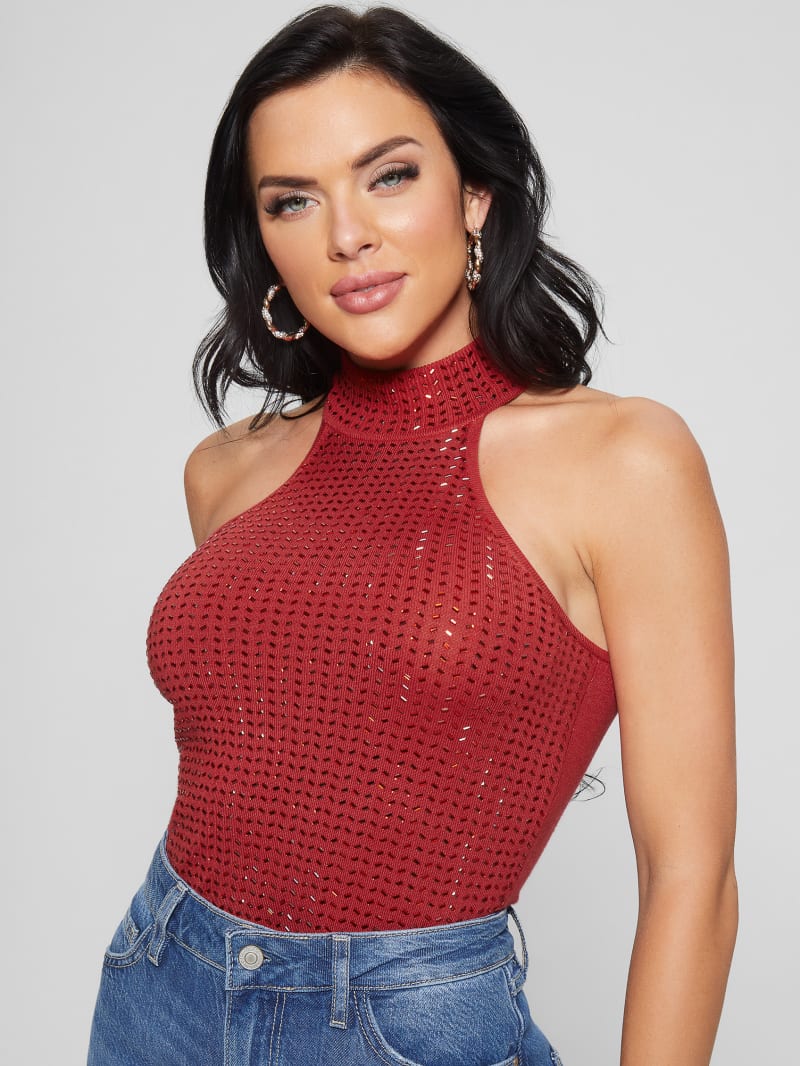 Guess Eco Celeste Mirror Sweater Top - Chili Red