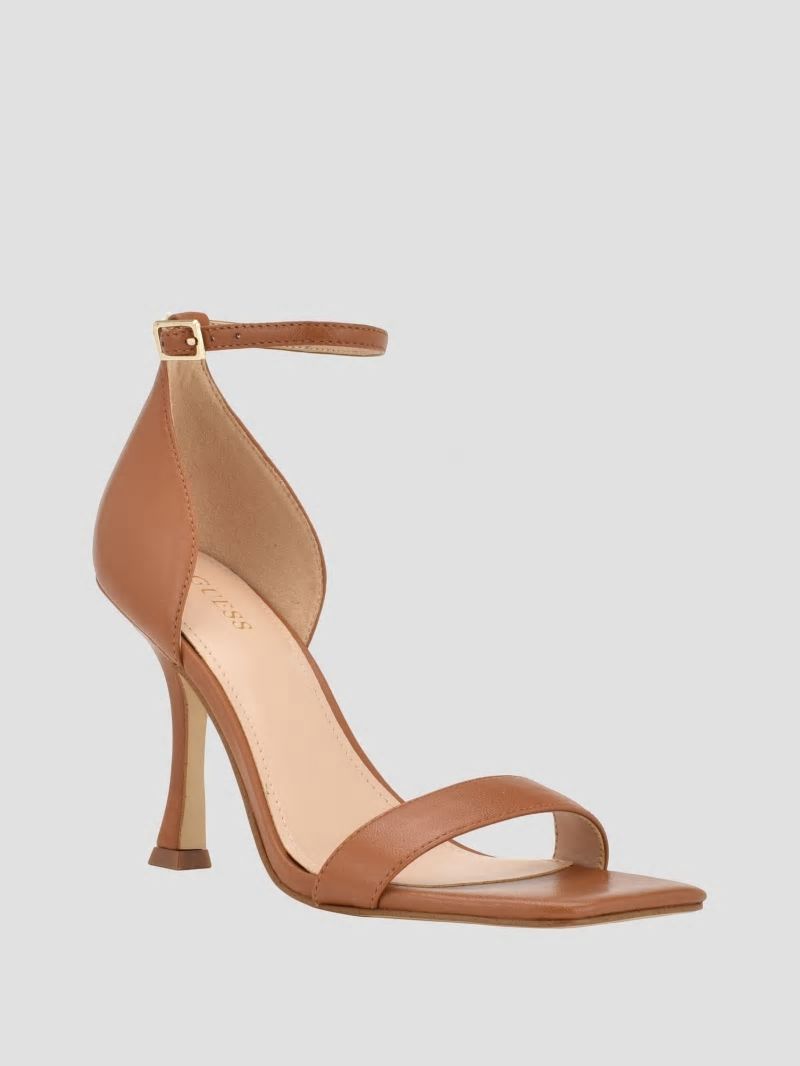 Guess Yael Leather Heels - Medium Brown