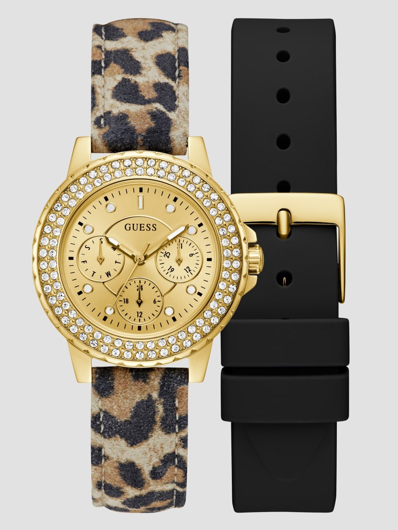 Guess Gold-Tone Leather Multifunction Watch - No Description