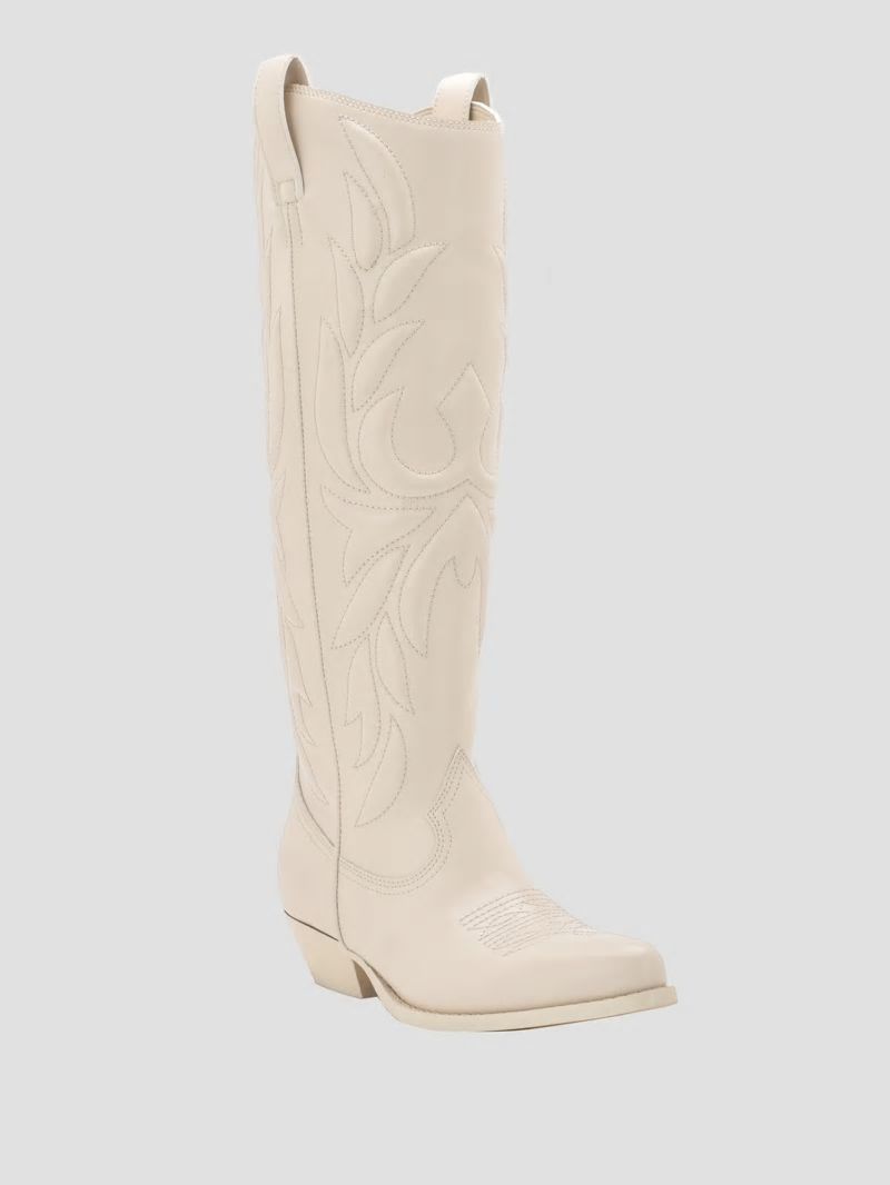 Guess Ginnifer Knee-High Cowboy Boots - Ivory 150