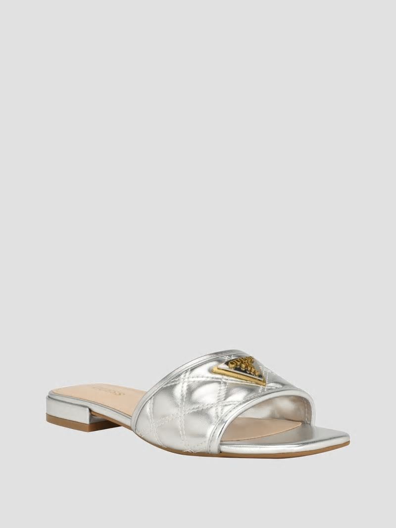 Guess Tameli Icon Slide Sandals - Silver 040