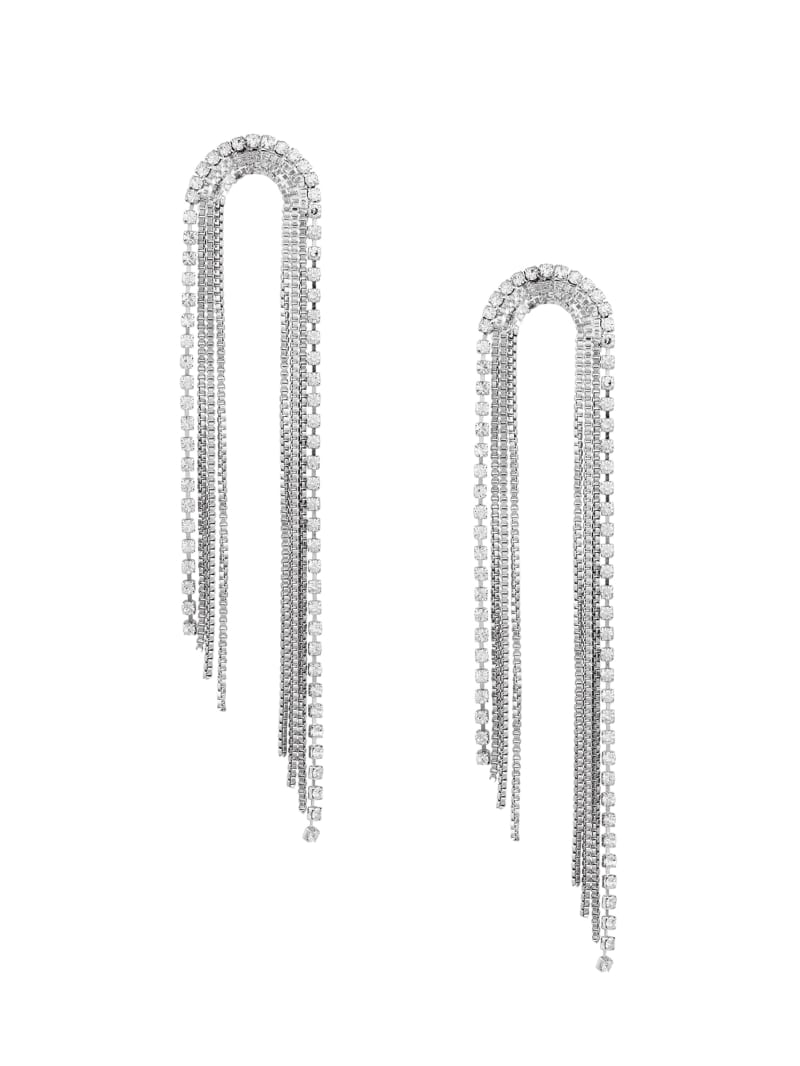 Guess Silver-Tone Rhinestone Arch Fringe Earrings - Silver